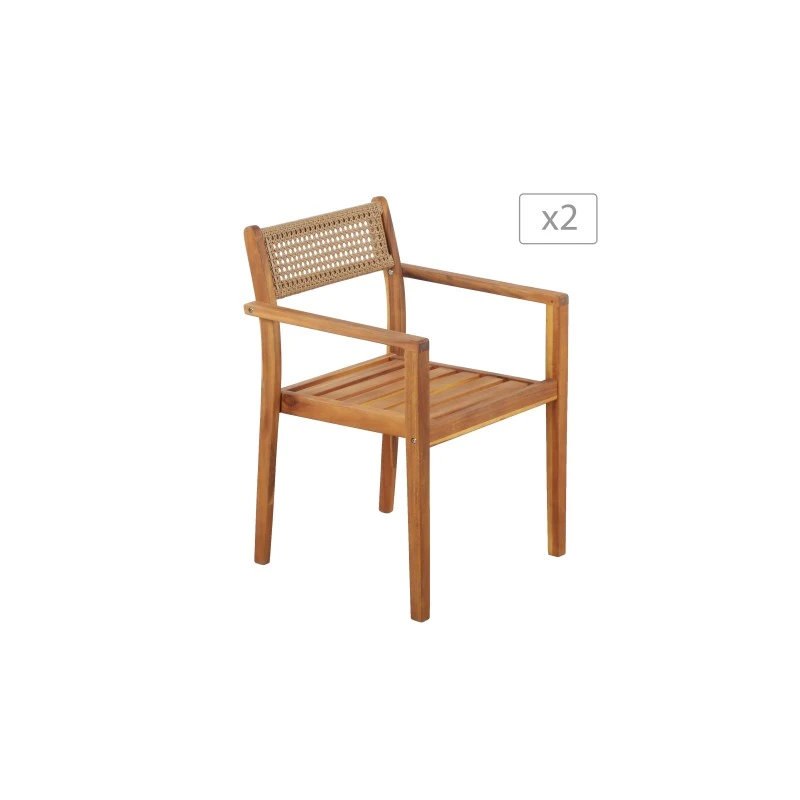 Lot De 2 Chaises NORA De Jardin En Bois D'acacia Et Résine Tressée 4 Lot De 2 Chaises NORA De Jardin En Bois D'acacia Et Résine Tressée – Image 2