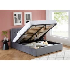 Lit Coffre ANDRE Velours Gris Anthracite 160x200 Sommier Inclus -Mobilia Soldes andreco160veant lit coffre 160 velours gris anthracite 3