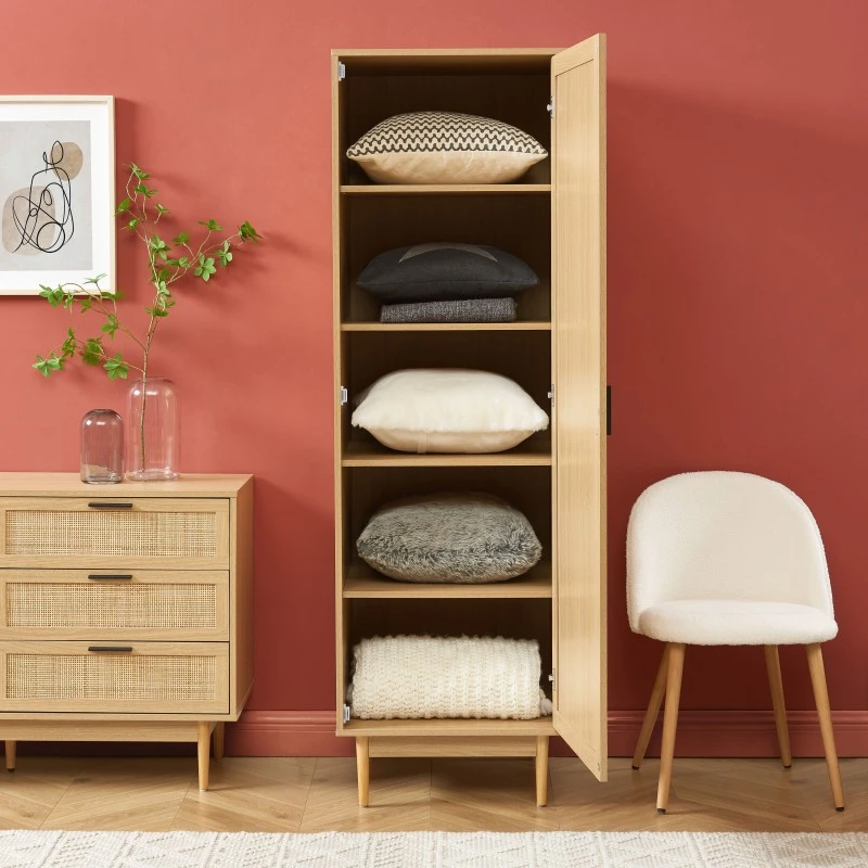 Armoire AMANA Effet Chêne Et Cannage Rotin 1 Porte H180cm 5 Armoire AMANA Effet Chêne Et Cannage Rotin 1 Porte H180cm – Image 3