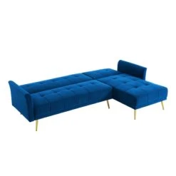 Canapé D'angle AROMA Convertible Velours Bleu 5 Places -Mobilia Soldes aromaancvvvbleu canape 5 place 3