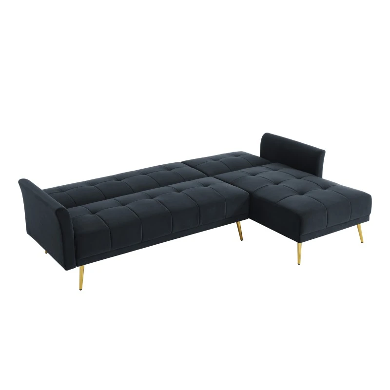 Canapé D'angle AROMA Convertible Velours Noir 5 Places 5 Canapé D'angle AROMA Convertible Velours Noir 5 Places – Image 3