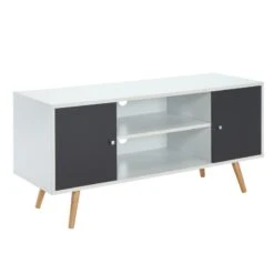 Meuble Tv BABETTE Blanc Et Gris Anthracite 116cm -Mobilia Soldes babette 01 meuble tv 2