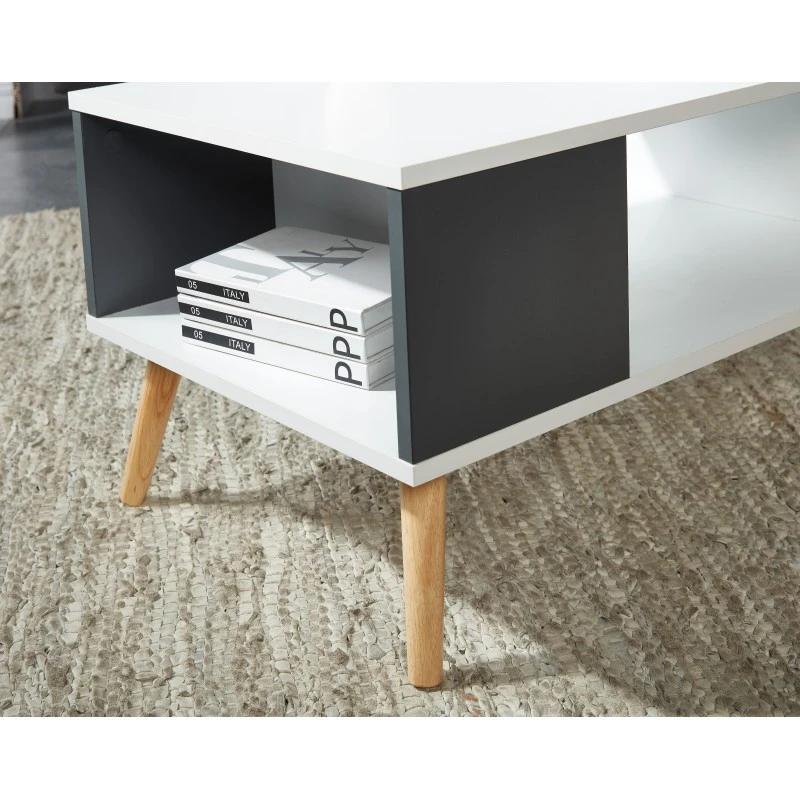 Table Basse BABETTE Blanc Et Gris Anthracite 2 Niches 5 Table Basse BABETTE Blanc Et Gris Anthracite 2 Niches – Image 3