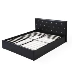 Lit Coffre BAHIA Simili Noir 140x190 Sommier Inclus -Mobilia Soldes bahia lit coffre 149 noir 2