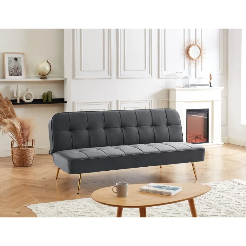 Banquette AROMA Convertible En Velours Anthracite 3 Places 9 Banquette AROMA Convertible En Velours Anthracite 3 Places – Image 7