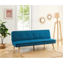 Mobilia Soldes 45 Banquette ELIO Convertible Tissu Bleu 3 Places