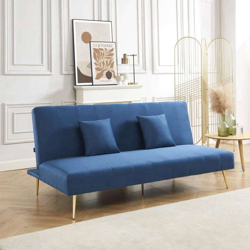 Banquette LINA Convertible Velours Bleu 3 Places 3 Banquette LINA Convertible Velours Bleu 3 Places