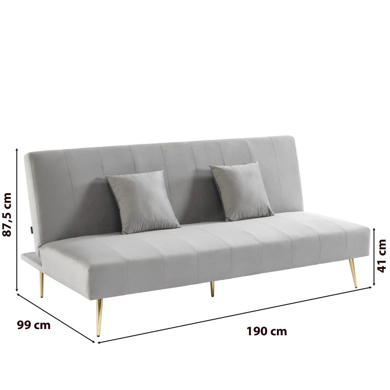 Banquette LINA Convertible Velours Gris Clair 3 Places 8 Banquette LINA Convertible Velours Gris Clair 3 Places – Image 7