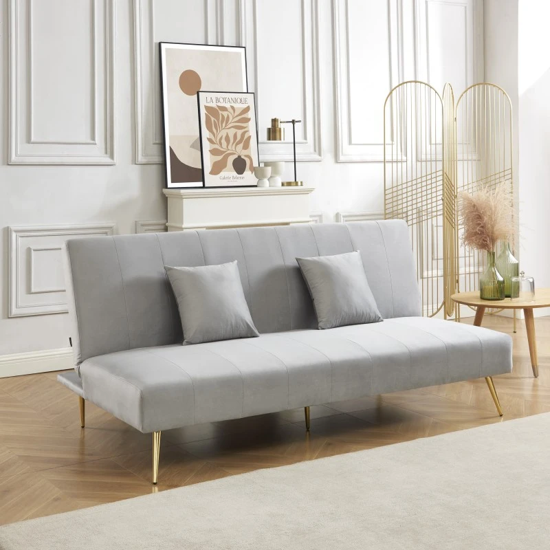 Banquette LINA Convertible Velours Gris Clair 3 Places 2 Banquette LINA Convertible Velours Gris Clair 3 Places