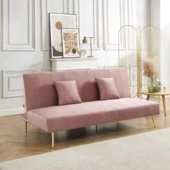 Mobilia Soldes 41 Banquette LINA Convertible Velours Rose Poudré 3 Places