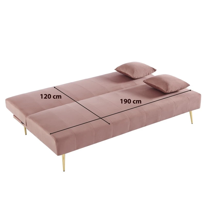 Banquette LINA Convertible Velours Rose Poudré 3 Places 10 Banquette LINA Convertible Velours Rose Poudré 3 Places – Image 8