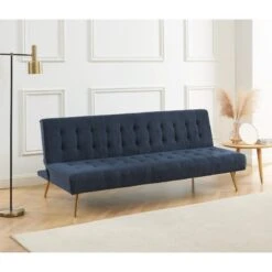 Mobilia Soldes 43 Banquette NINO Convertible Velours Côtelé Bleu Foncé