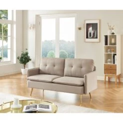 Canapé Droit ADAM Fixe Tissu Grège -Mobilia Soldes canape adam tissu grege pied en metal dore 2 pl 5