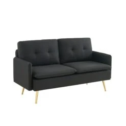 Canapé Droit ADAM Fixe Tissu Noir -Mobilia Soldes canape adam tissu noir pied en metal dore 2 pl 2