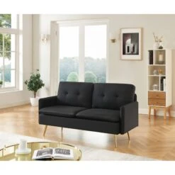 Canapé Droit ADAM Fixe Tissu Noir -Mobilia Soldes canape adam tissu noir pied en metal dore 2 pl 5