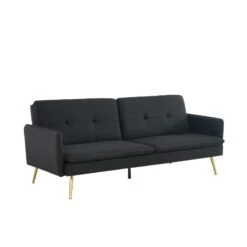 Canapé Droit ADAM Convertible Tissu Noir -Mobilia Soldes canape adam tissu noir pied en metal dore 3 pl 2