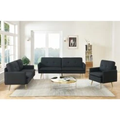 Canapé Droit ADAM Convertible Tissu Noir -Mobilia Soldes canape adam tissu noir pied en metal dore 3 pl 7