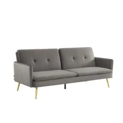 Canapé Droit ADAM Convertible Velours Anthracite -Mobilia Soldes canape adam velours anthracite pied en metal dore 3 pl 2