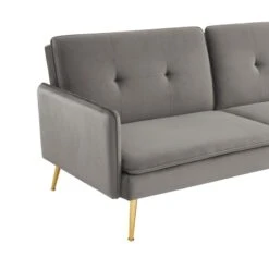 Canapé Droit ADAM Convertible Velours Anthracite -Mobilia Soldes canape adam velours anthracite pied en metal dore 3 pl 5