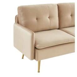 Canapé Droit ADAM Fixe Velours Beige 13 Canapé Droit ADAM Fixe Velours Beige -Mobilia Soldes canape adam velours beige pied en metal dore 2 pl 4