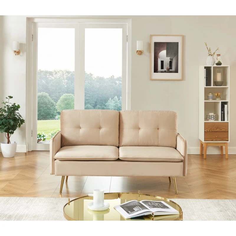 Canapé Droit ADAM Fixe Velours Beige 3 Canapé Droit ADAM Fixe Velours Beige