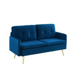 Canapé Droit ADAM Fixe Velours Bleu Marine -Mobilia Soldes canape adam velours bleu marine pied en metal dore 2 pl 2