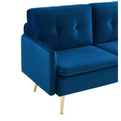 Canapé Droit ADAM Fixe Velours Bleu Marine -Mobilia Soldes canape adam velours bleu marine pied en metal dore 2 pl 4