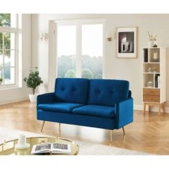 Canapé Droit ADAM Fixe Velours Bleu Marine -Mobilia Soldes canape adam velours bleu marine pied en metal dore 2 pl 5