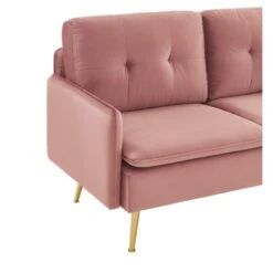 Canapé Droit ADAM Fixe Velours Rose Poudré -Mobilia Soldes canape adam velours rose poudre pied en metal dore 2 pl 4
