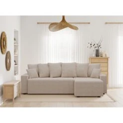 Canapé D'angle ALMA Convertible Tissu Beige 4 Places
