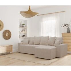 Canapé D'angle ALMA Convertible Tissu Beige 4 Places -Mobilia Soldes canape angle alma convertible tissu beige 4 places 8