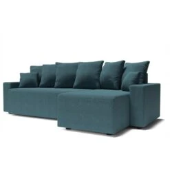 Canapé D'angle ALMA Convertible Tissu Bleu Paon 4 Places -Mobilia Soldes canape angle alma convertible tissu bleu paon 4 places 2