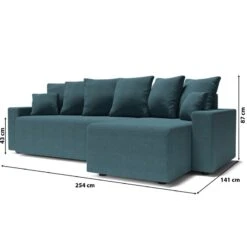 Canapé D'angle ALMA Convertible Tissu Bleu Paon 4 Places -Mobilia Soldes canape angle alma convertible tissu bleu paon 4 places 9