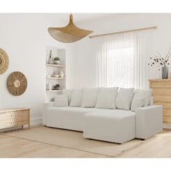 Canapé D'angle ALMA Convertible Tissu Bouclette Blanc 4 Places -Mobilia Soldes canape angle alma convertible tissu bouclette blanc 4 places 7