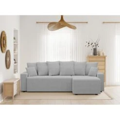 Canapé D'angle ALMA Convertible Tissu Gris 4 Places