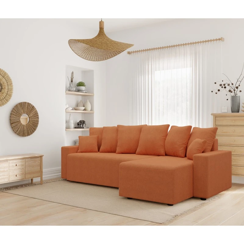 Canapé D'angle ALMA Convertible Tissu Rouille 4 Places 11 Canapé D'angle ALMA Convertible Tissu Rouille 4 Places – Image 9