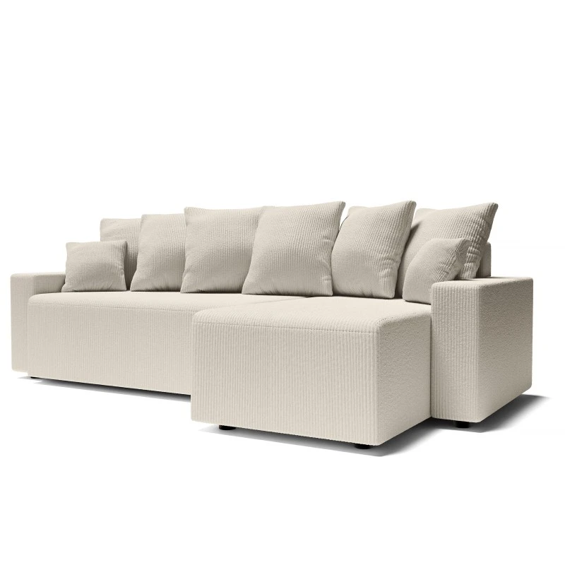 Canapé D'angle ALMA Convertible Velours Côtelé Beige 4 Places 5 Canapé D'angle ALMA Convertible Velours Côtelé Beige 4 Places – Image 3