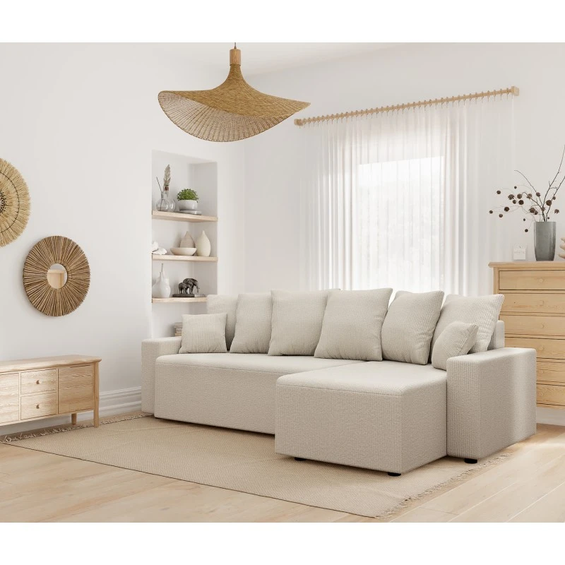 Canapé D'angle ALMA Convertible Velours Côtelé Beige 4 Places 11 Canapé D'angle ALMA Convertible Velours Côtelé Beige 4 Places – Image 9