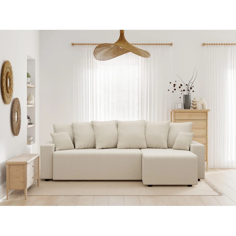 Canapé D'angle ALMA Convertible Velours Côtelé Beige 4 Places 3 Canapé D'angle ALMA Convertible Velours Côtelé Beige 4 Places