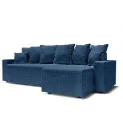 Canapé D'angle ALMA Convertible Velours Côtelé Bleu Cobalt 4 Places -Mobilia Soldes canape angle alma convertible velours cotele bleu cobalt 4 places 2