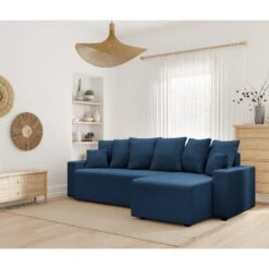 Canapé D'angle ALMA Convertible Velours Côtelé Bleu Cobalt 4 Places -Mobilia Soldes canape angle alma convertible velours cotele bleu cobalt 4 places 8