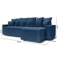 Canapé D'angle ALMA Convertible Velours Côtelé Bleu Cobalt 4 Places -Mobilia Soldes canape angle alma convertible velours cotele bleu cobalt 4 places 9