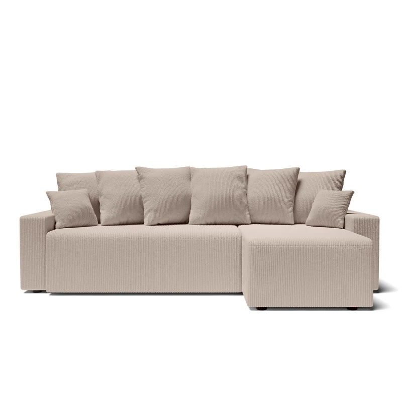 Canapé D'angle ALMA Convertible Velours Côtelé Grège 4 Places 4 Canapé D'angle ALMA Convertible Velours Côtelé Grège 4 Places – Image 2