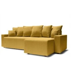 Canapé D'angle ALMA Convertible Velours Côtelé Jaune 4 Places -Mobilia Soldes canape angle alma convertible velours cotele jaune 4 places 2