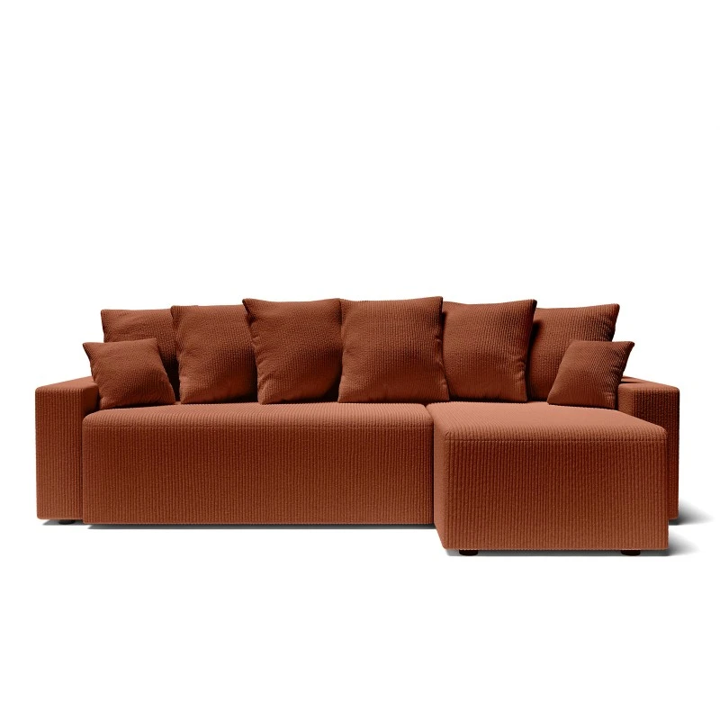 Canapé D'angle ALMA Convertible Velours Côtelé Terracotta 4 Places 4 Canapé D'angle ALMA Convertible Velours Côtelé Terracotta 4 Places – Image 2