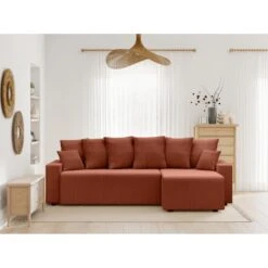 Canapé D'angle ALMA Convertible Velours Côtelé Terracotta 4 Places