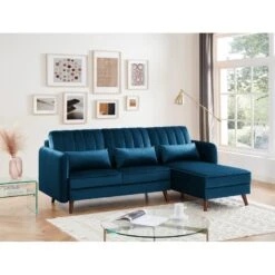Canapé D'angle IDAHO En Velours Bleu Fixe 13 Canapé D'angle IDAHO En Velours Bleu Fixe -Mobilia Soldes canape angle idaho velours bleu angle fixe 5