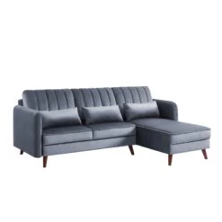 Canapé D'angle IDAHO En Velours Gris Fixe -Mobilia Soldes canape angle idaho velours gris angle fixe 2