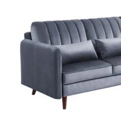 Canapé D'angle IDAHO En Velours Gris Fixe -Mobilia Soldes canape angle idaho velours gris angle fixe 4