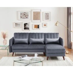 Canapé D'angle IDAHO En Velours Gris Fixe -Mobilia Soldes canape angle idaho velours gris angle fixe 5